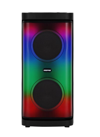 GEEPAS Rechargeable Portable Speaker| RGB Light, USB Input, TF, TWS, FM Radio, VHF Microphone, Bluetooth| 20000 W PMPO Speakers Unit, with Remote Control | Perfect for Parties, Events, Home Entertainment| 2 Years Warranty GMS11193 Black-4