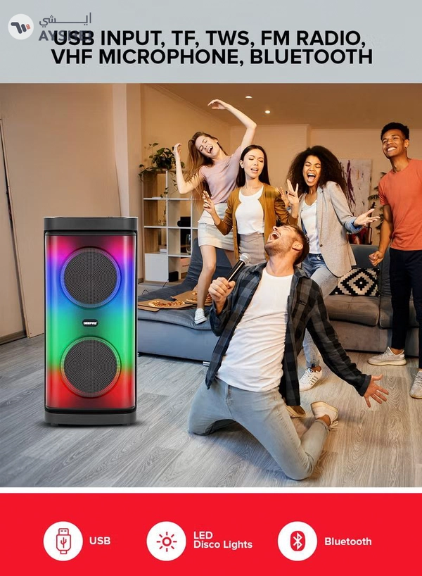 GEEPAS Rechargeable Portable Speaker| RGB Light, USB Input, TF, TWS, FM Radio, VHF Microphone, Bluetooth| 20000 W PMPO Speakers Unit, with Remote Control | Perfect for Parties, Events, Home Entertainment| 2 Years Warranty GMS11193 Black