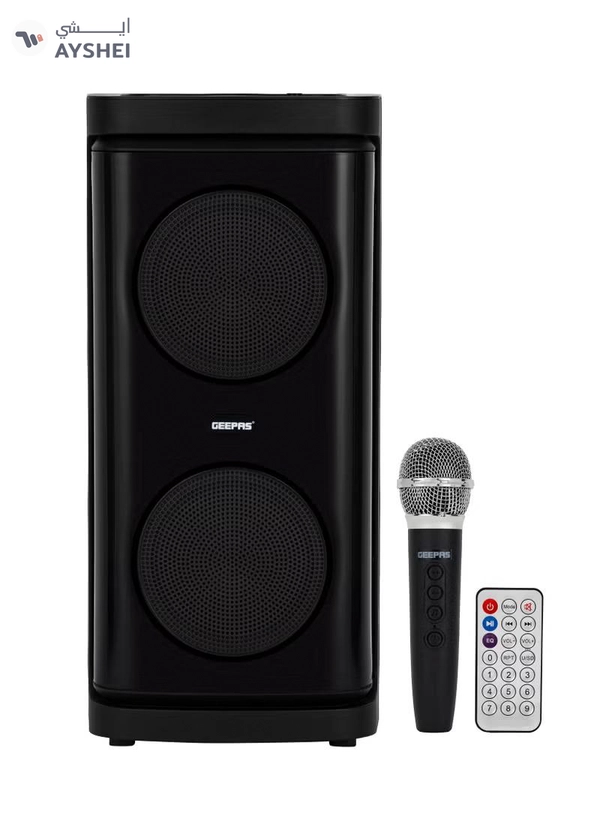 GEEPAS Rechargeable Portable Speaker| RGB Light, USB Input, TF, TWS, FM Radio, VHF Microphone, Bluetooth| 20000 W PMPO Speakers Unit, with Remote Control | Perfect for Parties, Events, Home Entertainment| 2 Years Warranty GMS11193 Black