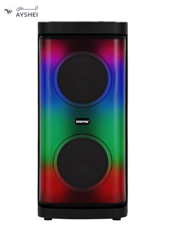 GEEPAS Rechargeable Portable Speaker| RGB Light, USB Input, TF, TWS, FM Radio, VHF Microphone, Bluetooth| 20000 W PMPO Speakers Unit, with Remote Control | Perfect for Parties, Events, Home Entertainment| 2 Years Warranty GMS11193 Black