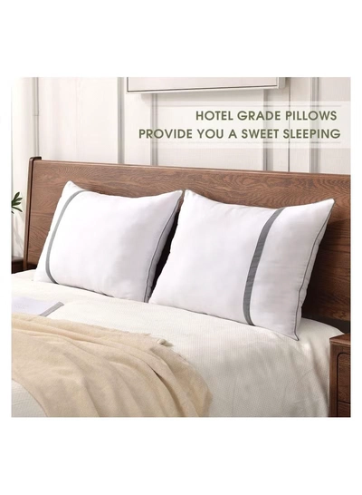 Eworld Set of 2 White Cotton Pillows with Plush Polyester Filling and 144 Thread Count-1