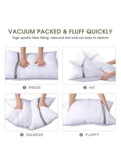 Eworld Set of 2 White Cotton Pillows with Plush Polyester Filling and 144 Thread Count-3