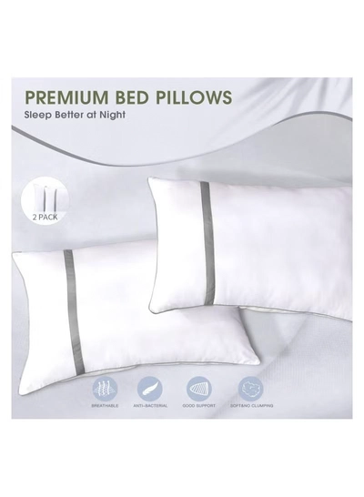 Eworld Set of 2 White Cotton Pillows with Plush Polyester Filling and 144 Thread Count-0