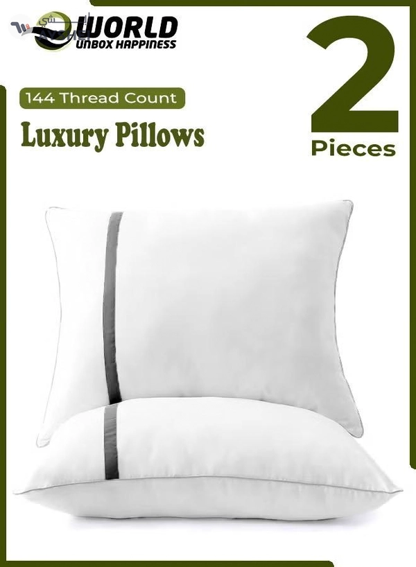 Eworld Set of 2 White Cotton Pillows with Plush Polyester Filling and 144 Thread Count
