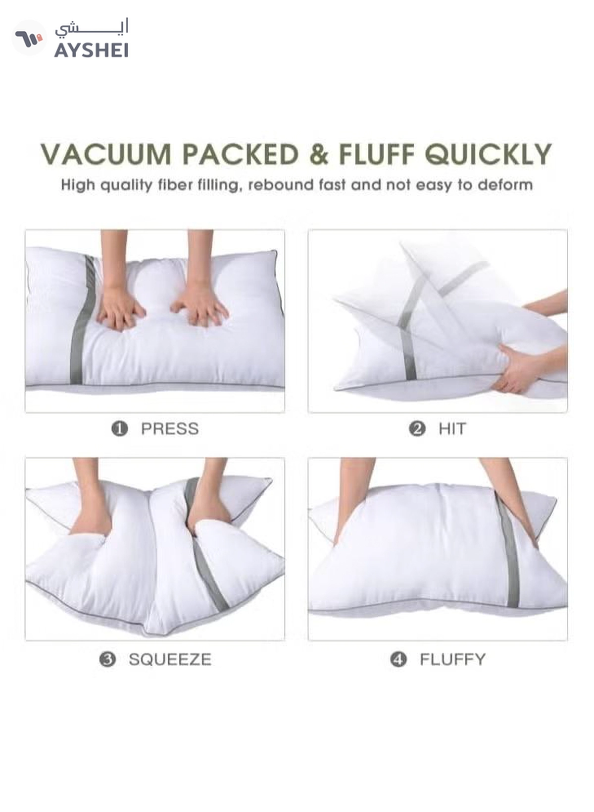 Eworld Set of 2 White Cotton Pillows with Plush Polyester Filling and 144 Thread Count-3-3