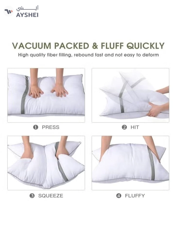 Eworld Set of 2 White Cotton Pillows with Plush Polyester Filling and 144 Thread Count