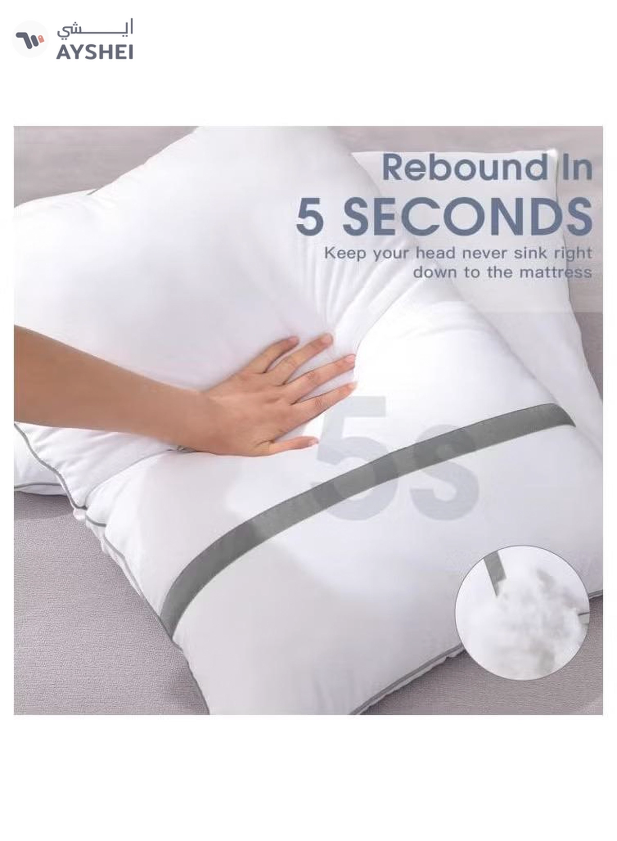 Eworld Set of 2 White Cotton Pillows with Plush Polyester Filling and 144 Thread Count-5-5