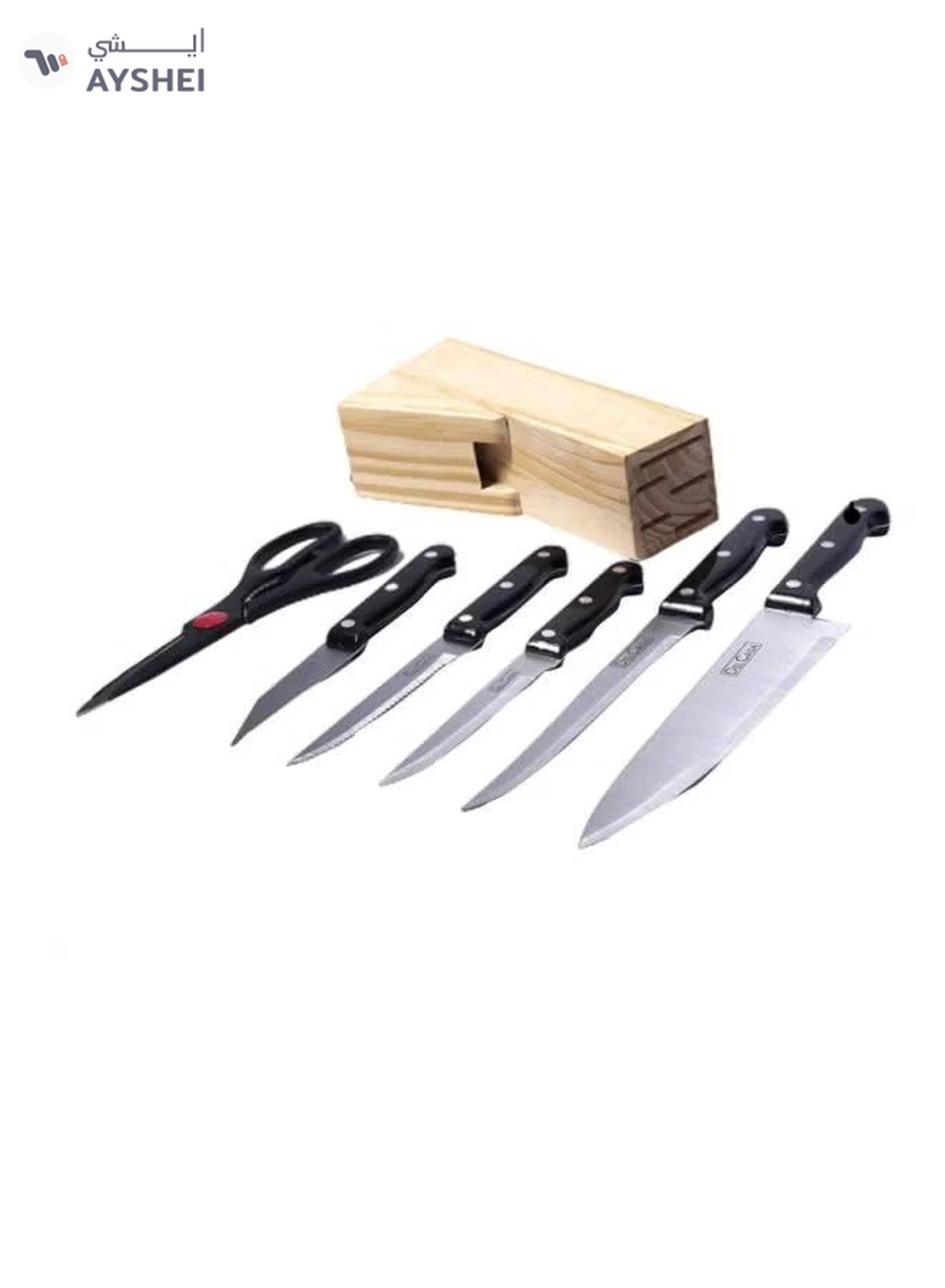 DELCASA 7-Piece Caliber Cutlery Set With Stand Brown/Black Chef Knife 1x7.5, Carving Knife 1x7-3-3