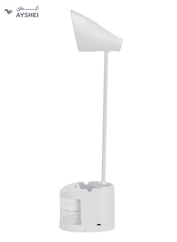 Geepas Rechargeable Reading Lamp| Table Light with Pencil Vase, Transparent Storage Box, Adjustable Silicone Tube| Lithium Battery/ Perfect for Home and Office | 2 Years Warranty, White GDL53039