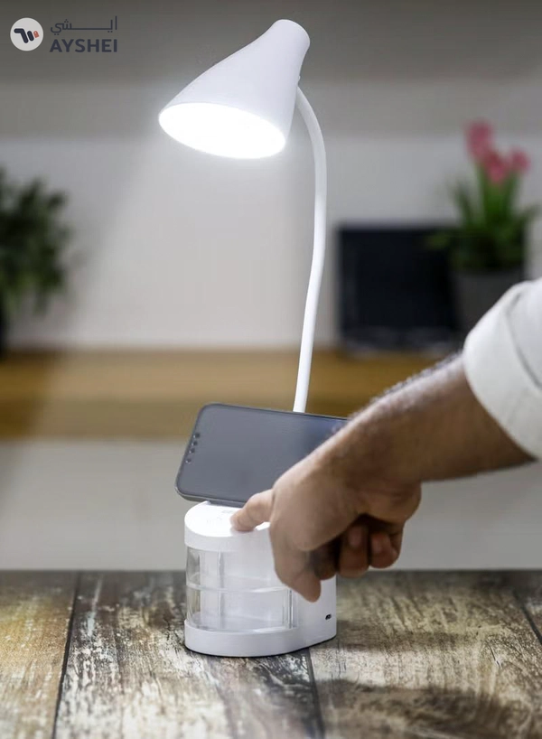Geepas Rechargeable Reading Lamp| Table Light with Pencil Vase, Transparent Storage Box, Adjustable Silicone Tube| Lithium Battery/ Perfect for Home and Office | 2 Years Warranty, White GDL53039