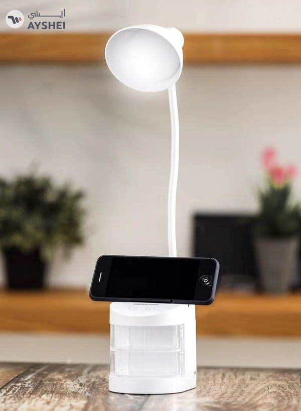 Geepas Rechargeable Reading Lamp| Table Light with Pencil Vase, Transparent Storage Box, Adjustable Silicone Tube| Lithium Battery/ Perfect for Home and Office | 2 Years Warranty, White GDL53039