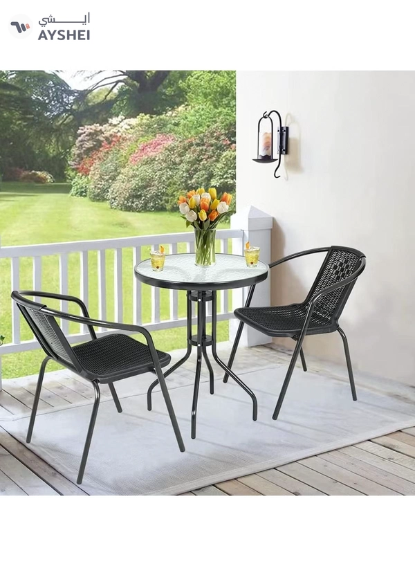 DubaiGallery 3-Piece Bistro Table Garden Furniture Balcony Furniture Patio Furniture Patio Furniture Outdoor Garden Lounge 1 Table and 2 Chairs for Porches Courtyards Patios Balconies Pool Edges