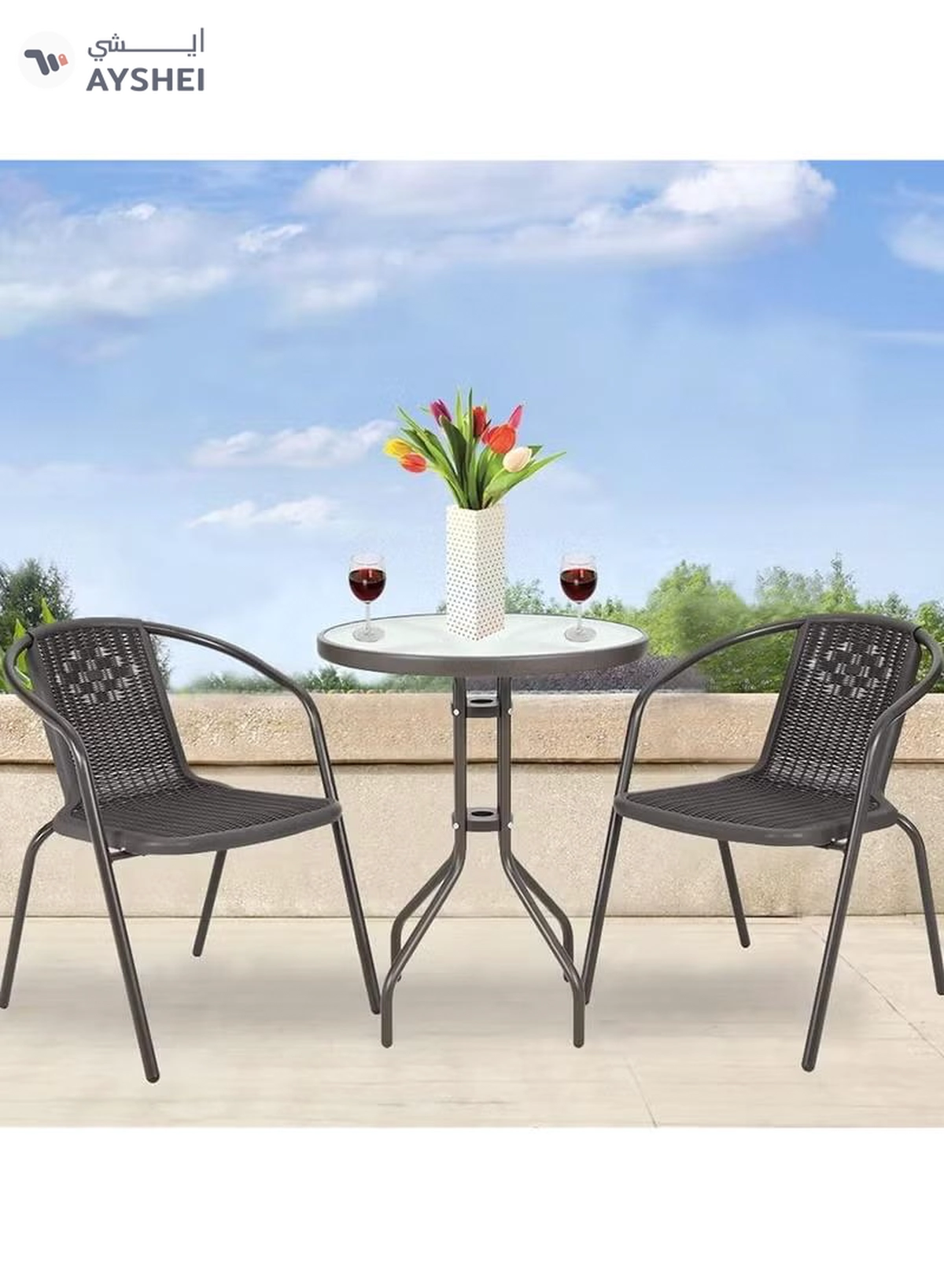 DubaiGallery 3-Piece Bistro Table Garden Furniture Balcony Furniture Patio Furniture Patio Furniture Outdoor Garden Lounge 1 Table and 2 Chairs for Porches Courtyards Patios Balconies Pool Edges-1-1