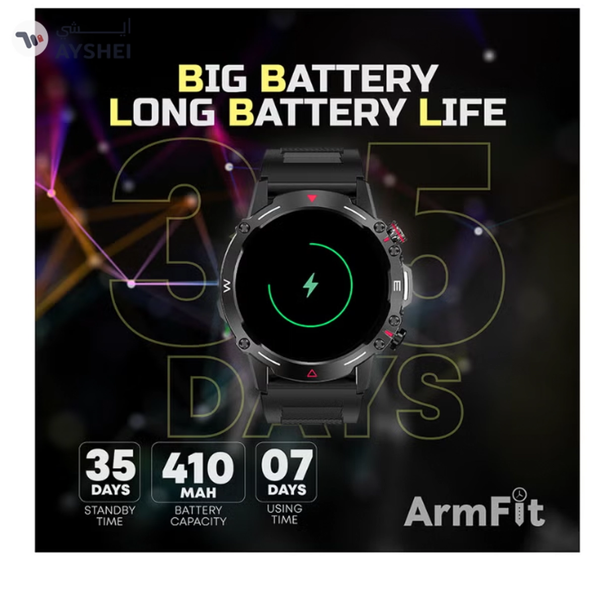 ARMFIT Hulk Smartwatch For Men, AMOLED Always On Display Bluetooth Calling Waterproof Fitness Watches Compatible With Android iOS Black-5-5