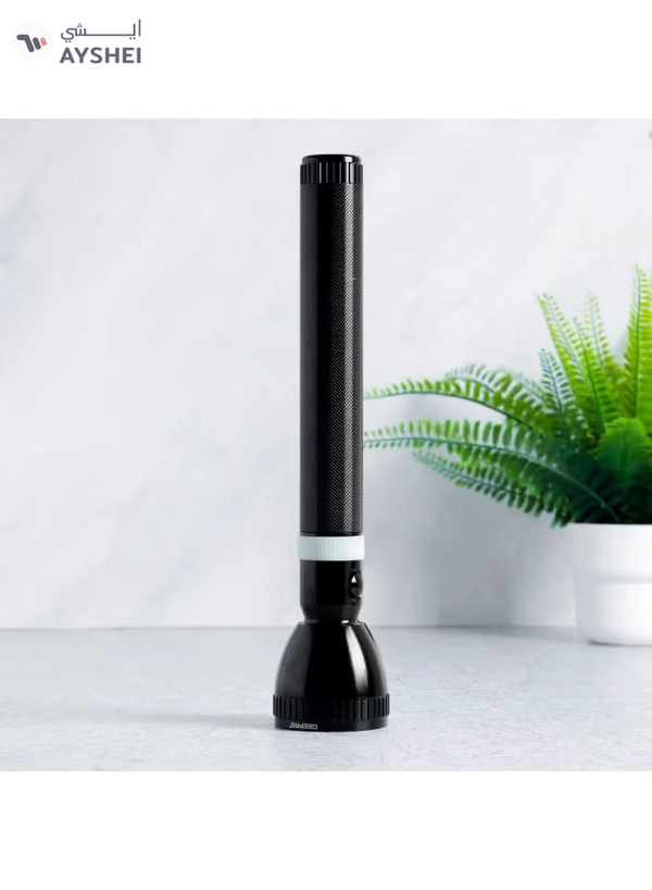 GEEPAS Rechargeable LED Flashlight 357MM| Aluminum Body Hyper Bright 10W T6 LED | Charge 1500 Times, 6 Hours Continuous Working with 6000mAh Rechargeable Battery| GFL3858 Black/White
