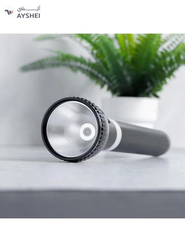 GEEPAS Rechargeable LED Flashlight 357MM| Aluminum Body Hyper Bright 10W T6 LED | Charge 1500 Times, 6 Hours Continuous Working with 6000mAh Rechargeable Battery| GFL3858 Black/White