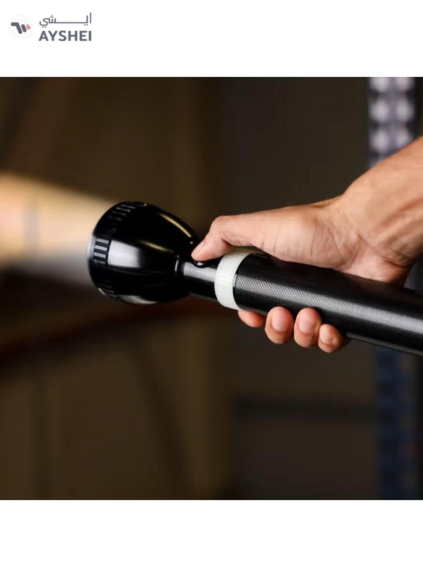 GEEPAS Rechargeable LED Flashlight 357MM| Aluminum Body Hyper Bright 10W T6 LED | Charge 1500 Times, 6 Hours Continuous Working with 6000mAh Rechargeable Battery| GFL3858 Black/White