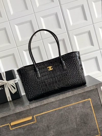 Chanel Black Crocodile Embossed Leather Tote Bag-0