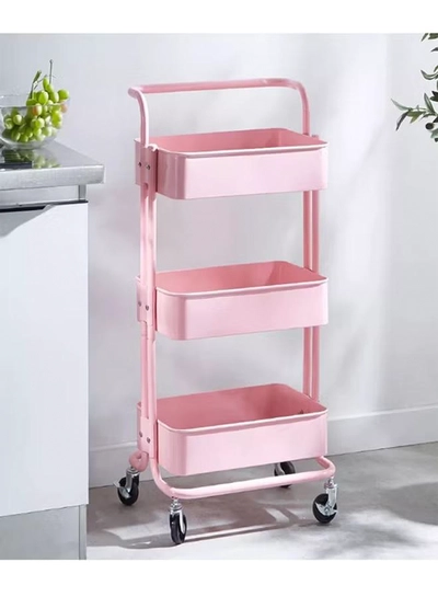 Roman Gifts 3 Tier Utility Rolling Storage Cart With Handles And Lockable Wheels Pink 43x36x86.5cm-1