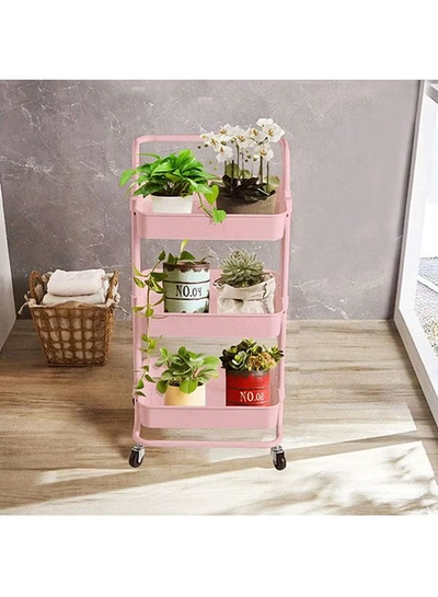 Roman Gifts 3 Tier Utility Rolling Storage Cart With Handles And Lockable Wheels Pink 43x36x86.5cm-3
