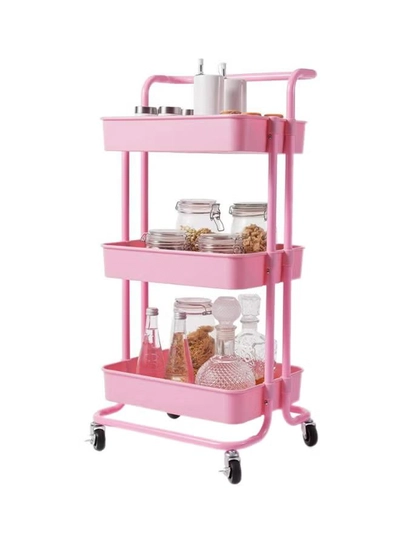 Roman Gifts 3 Tier Utility Rolling Storage Cart With Handles And Lockable Wheels Pink 43x36x86.5cm-0