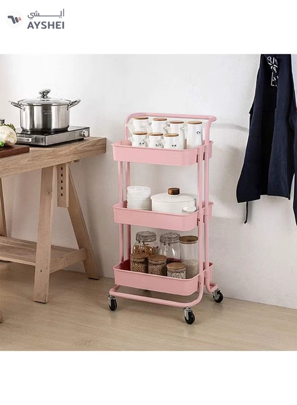 Roman Gifts 3 Tier Utility Rolling Storage Cart With Handles And Lockable Wheels Pink 43x36x86.5cm
