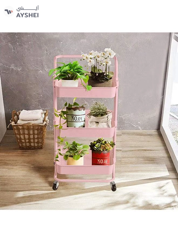 Roman Gifts 3 Tier Utility Rolling Storage Cart With Handles And Lockable Wheels Pink 43x36x86.5cm
