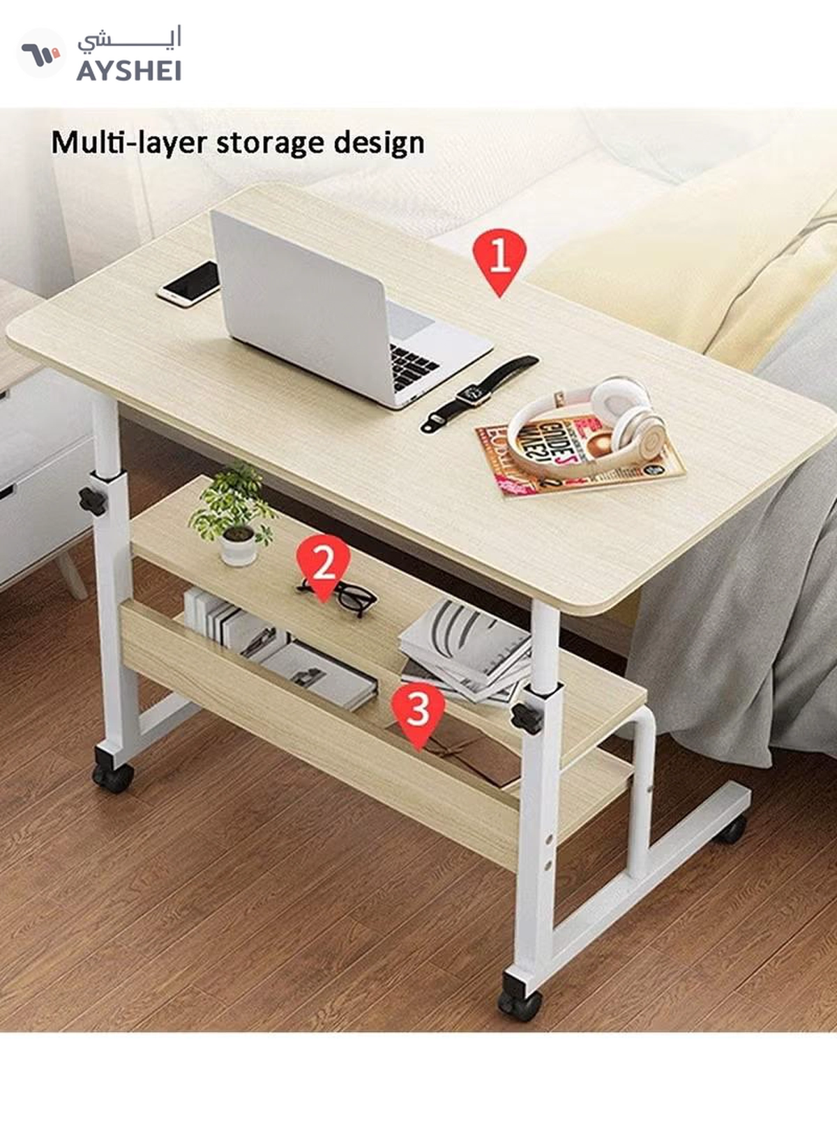 DubaiGallery Adjustable Laptop Desk With Wheels-2-2