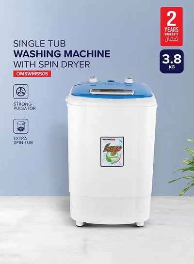 Olsenmark Semi Automatic Washing Machine with Spin Dryer, 3.8 KG, Equipped with Strong Pulsator and Extra Spinning Tub, Less Water and Noise, 250 W OMSWM5505 White/Blue-2