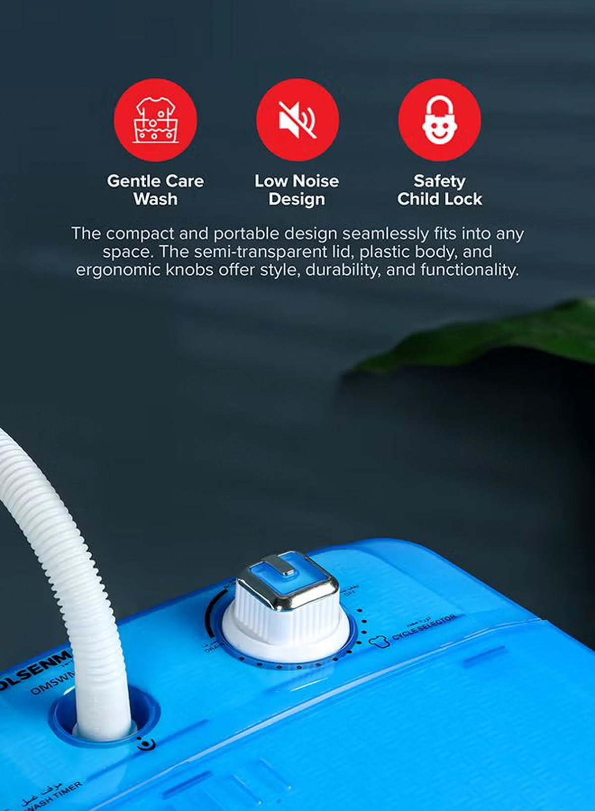Olsenmark Semi Automatic Washing Machine with Spin Dryer, 3.8 KG, Equipped with Strong Pulsator and Extra Spinning Tub, Less Water and Noise, 250 W OMSWM5505 White/Blue-6-6