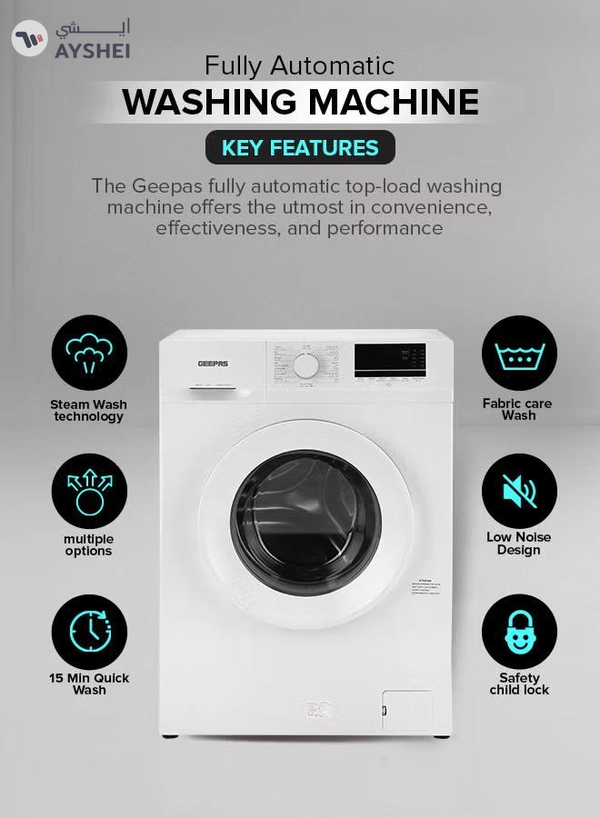 GEEPAS 6 KG Front Load Fully Automatic Smart Washing Machine| With Drum Cleaning Function, Smart Weight Function, Stainless Steel Drum, Steam Function, Quick Wash| Child Lock 6 kg 6 kg GWMF6210LCR White