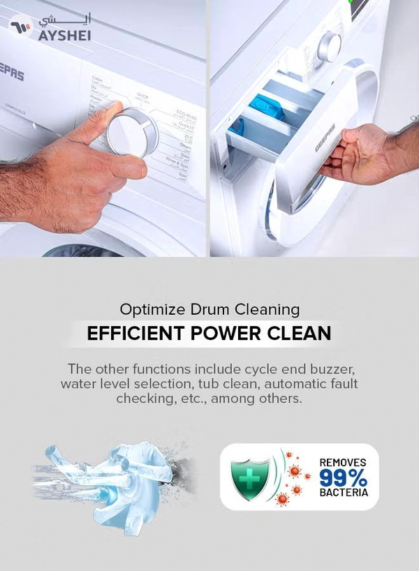 GEEPAS 6 KG Front Load Fully Automatic Smart Washing Machine| With Drum Cleaning Function, Smart Weight Function, Stainless Steel Drum, Steam Function, Quick Wash| Child Lock 6 kg 6 kg GWMF6210LCR White