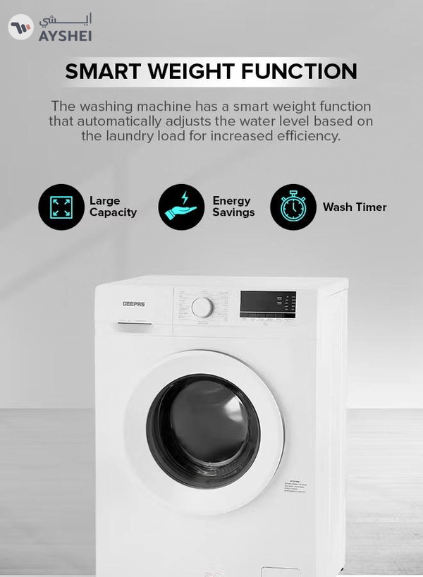 GEEPAS 6 KG Front Load Fully Automatic Smart Washing Machine| With Drum Cleaning Function, Smart Weight Function, Stainless Steel Drum, Steam Function, Quick Wash| Child Lock 6 kg 6 kg GWMF6210LCR White
