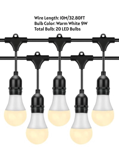 Yuwell Outdoor Waterproof IP65 Led String Lights E27 Holder 10 Meter Bulb Holder Wire With 20 LED Bulbs 9W Warm White With EU Plug Solar Bulb Holder For Ramadan Decoration Lights And Outdoor Decoration Light Hanging Light String Wire Ramadan Light For Commercial Patio Garden & Porch Yard-5