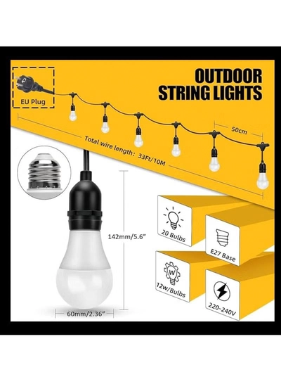 Yuwell Outdoor Waterproof IP65 Led String Lights E27 Holder 10 Meter Bulb Holder Wire With 20 LED Bulbs 9W Warm White With EU Plug Solar Bulb Holder For Ramadan Decoration Lights And Outdoor Decoration Light Hanging Light String Wire Ramadan Light For Commercial Patio Garden & Porch Yard-4