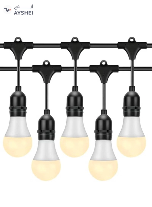 Yuwell Outdoor Waterproof IP65 Led String Lights E27 Holder 10 Meter Bulb Holder Wire With 20 LED Bulbs 9W Warm White With EU Plug Solar Bulb Holder For Ramadan Decoration Lights And Outdoor Decoration Light Hanging Light String Wire Ramadan Light For Commercial Patio Garden & Porch Yard