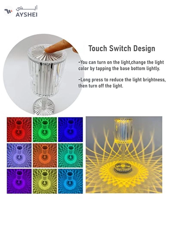 Yuwell 16 Colors RGB Crystal Table Lamp Diamond Lamp Multi-Color Remote Control Touch Table Light USB Charging Romantic Acrylic LED Night Light Modern Home Decoration
