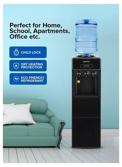 GEEPAS Water Dispenser with Ice Maker | 3 Taps Hot, Cold & Normal 630 W | 2-in-1 Function, 10kg Ice Capacity | Stainless Steel Tank, Child Lock | GIM17042 Black GIM17042 Black-0