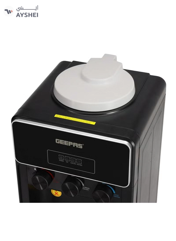 GEEPAS Water Dispenser with Ice Maker | 3 Taps Hot, Cold & Normal 630 W | 2-in-1 Function, 10kg Ice Capacity | Stainless Steel Tank, Child Lock | GIM17042 Black GIM17042 Black