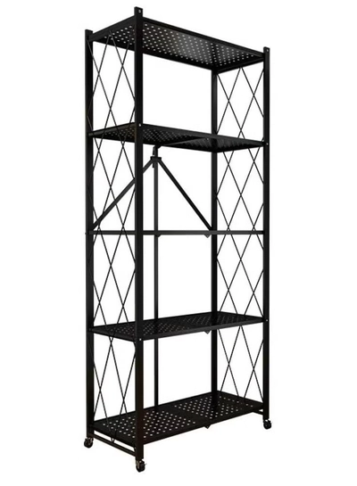 DubaiGallery 5 Layer Shelf Foldable Storage Shelving Unit with Wheels, Metal Storage Rack Display Rack for Garage Kitchen Pantry Closet Laundry, 5 Layer shelf-0