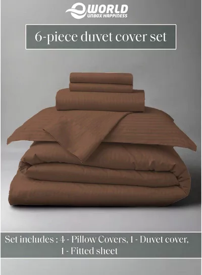 Premium Striped Duvet Set All Season – 6-Pieces Set Brown | King Size 220x240 cm | Ultra-Soft, Wrinkle-Resistant & Made in Dubai | Includes Duvet Cover, Fitted Sheet (200x200 cm) & 4 Pillowcases (50x70 cm)-3