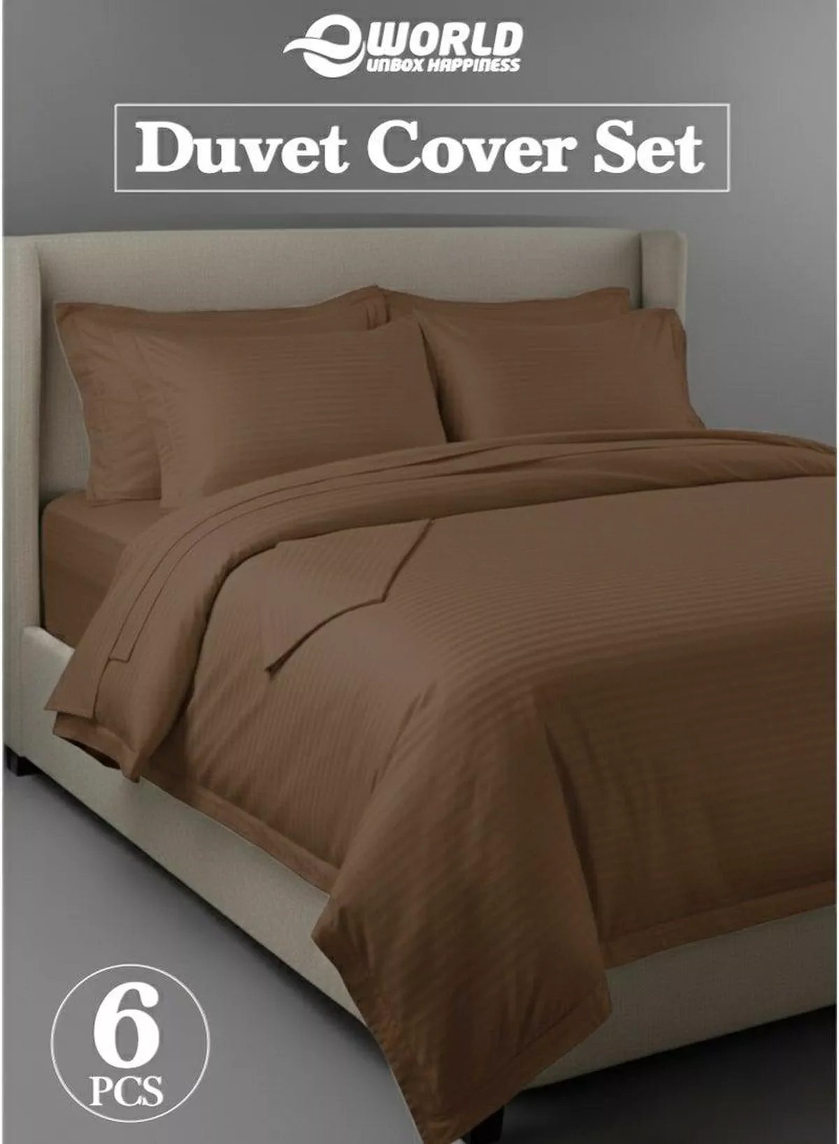 Premium Striped Duvet Set All Season – 6-Pieces Set Brown | King Size 220x240 cm | Ultra-Soft, Wrinkle-Resistant & Made in Dubai | Includes Duvet Cover, Fitted Sheet (200x200 cm) & 4 Pillowcases (50x70 cm)