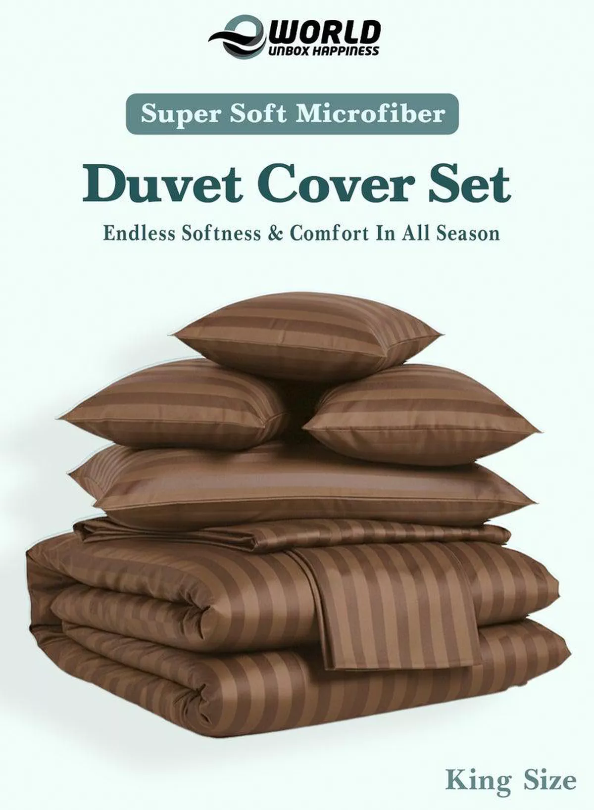 Premium Striped Duvet Set All Season – 6-Pieces Set Brown | King Size 220x240 cm | Ultra-Soft, Wrinkle-Resistant & Made in Dubai | Includes Duvet Cover, Fitted Sheet (200x200 cm) & 4 Pillowcases (50x70 cm)-2-2