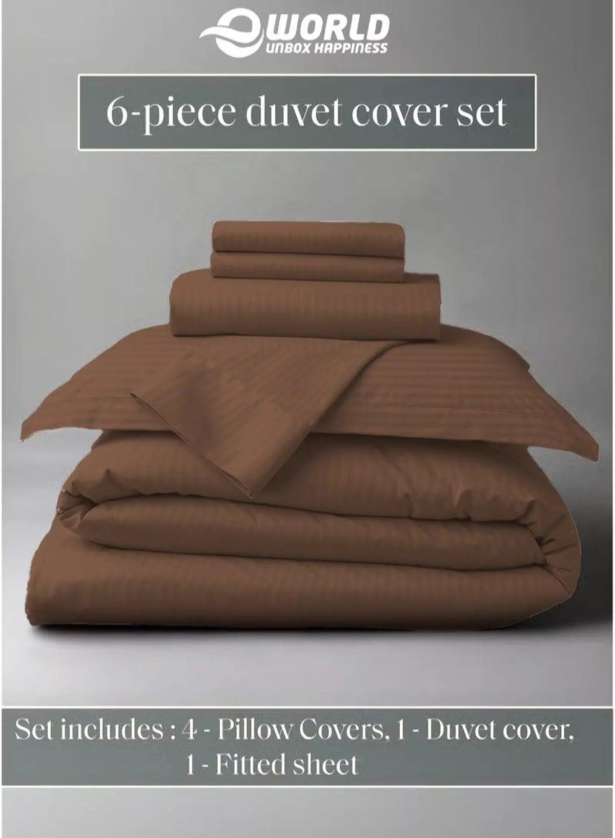Premium Striped Duvet Set All Season – 6-Pieces Set Brown | King Size 220x240 cm | Ultra-Soft, Wrinkle-Resistant & Made in Dubai | Includes Duvet Cover, Fitted Sheet (200x200 cm) & 4 Pillowcases (50x70 cm)-3-3