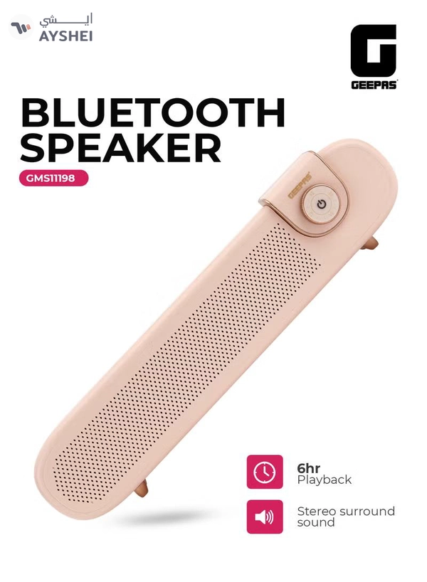 GEEPAS Portable Stylish Bluetooth Speaker | 6 Hours Playtime, Stereo Surround Sound, TF/USB/AUX Support | Type-C Charging, Compact Design GMS11198 | Pink pink