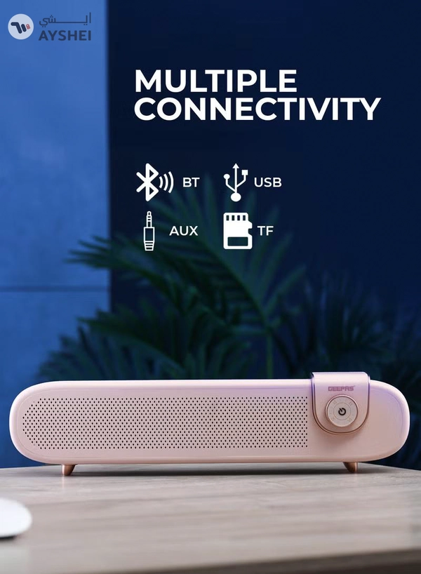 GEEPAS Portable Stylish Bluetooth Speaker | 6 Hours Playtime, Stereo Surround Sound, TF/USB/AUX Support | Type-C Charging, Compact Design GMS11198 | Pink pink