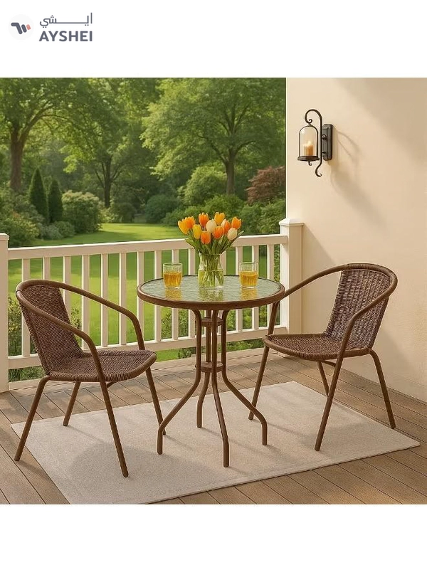 DubaiGallery 3-Piece Bistro Table Garden Furniture Balcony Furniture Patio Furniture Patio Furniture Outdoor Garden Lounge 1 Table and 2 Chairs for Porches Courtyards Patios Balconies Pool Edges