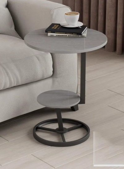 DubaiGallery Luxury Marble End Table Decor C Shaped Side Table Round Rotate Coffee Table with Storage Shelf for Home Living Room Coffee Table Outdoor Indoor Furniture Double Layer-0