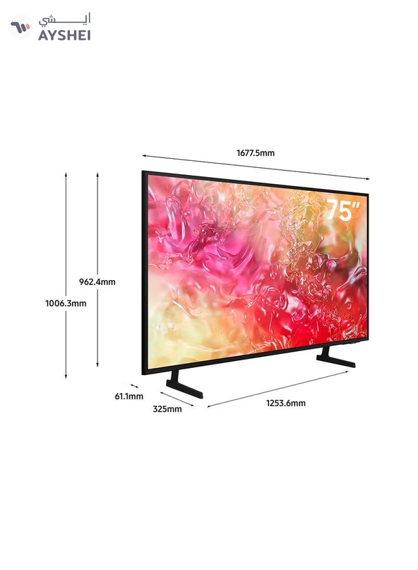 Samsung Smart TV, Big TV, Crystal UHD, DU7000, 75 Inch, 2024, International Version PurColor, 4K Upscaling, Tizen OS, Q-Symphony UA75DU7000 Black