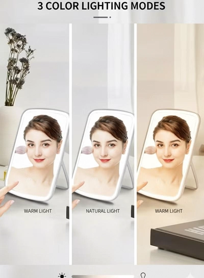 Glowudz makeup mirror with light, with touch screen, USB rechargeable tabletop , led brightness adjustable, white-1